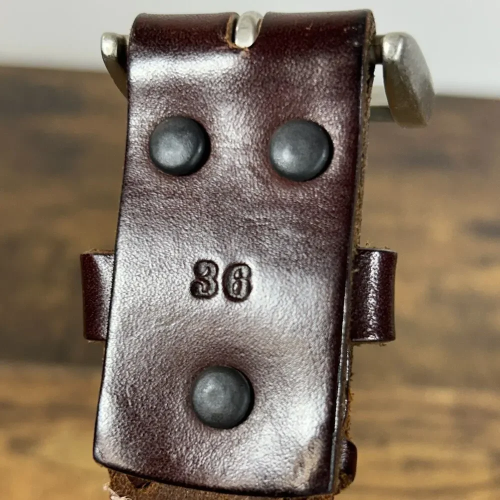 REI Brown Leather Belt Solid Silver Buckle Mens 36 Distressed Wrap Braid Detail